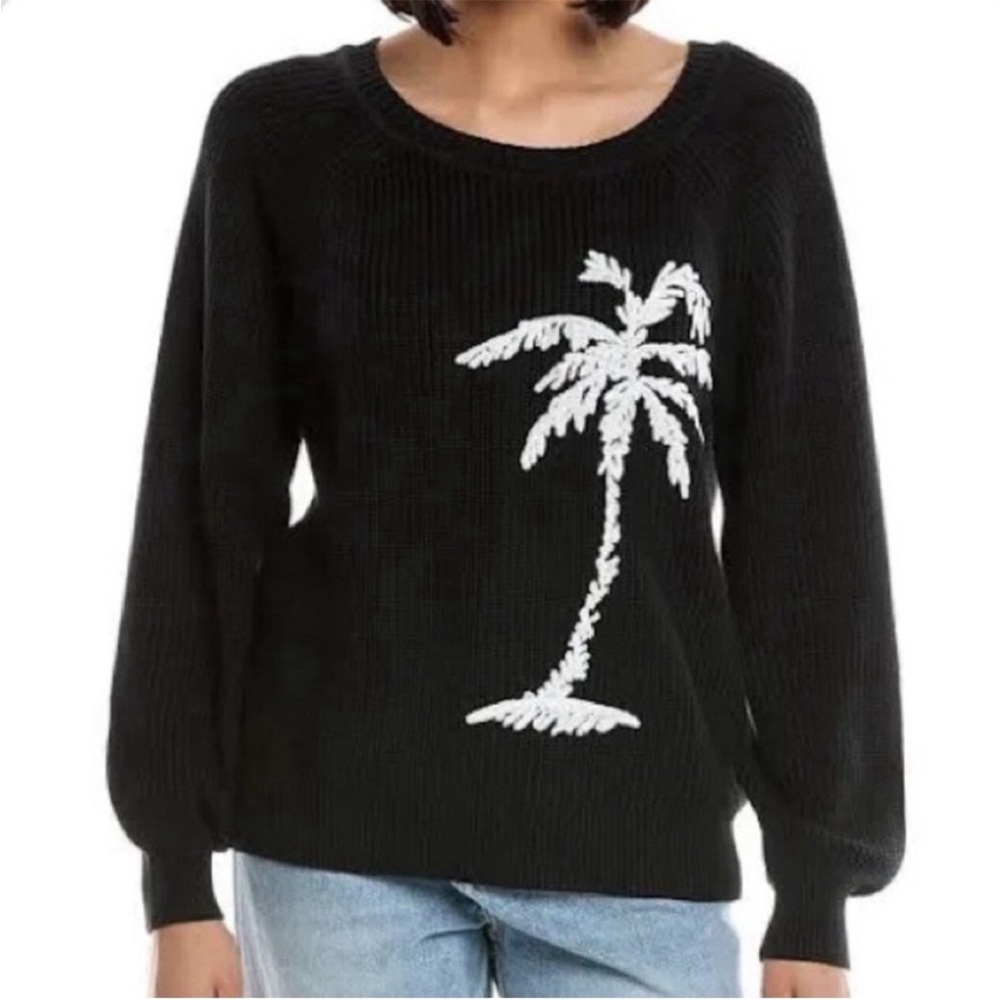 Tommy Bahama Black Sweater with White Palm Tree - Fits like size 2X